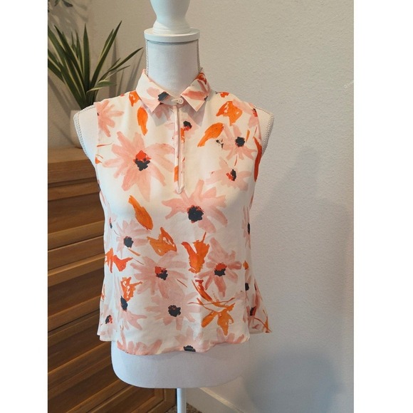 Theory Tops - Theory Silk Floral Sleeveless Blouse Peplum Orange Pink Summer Spring Small